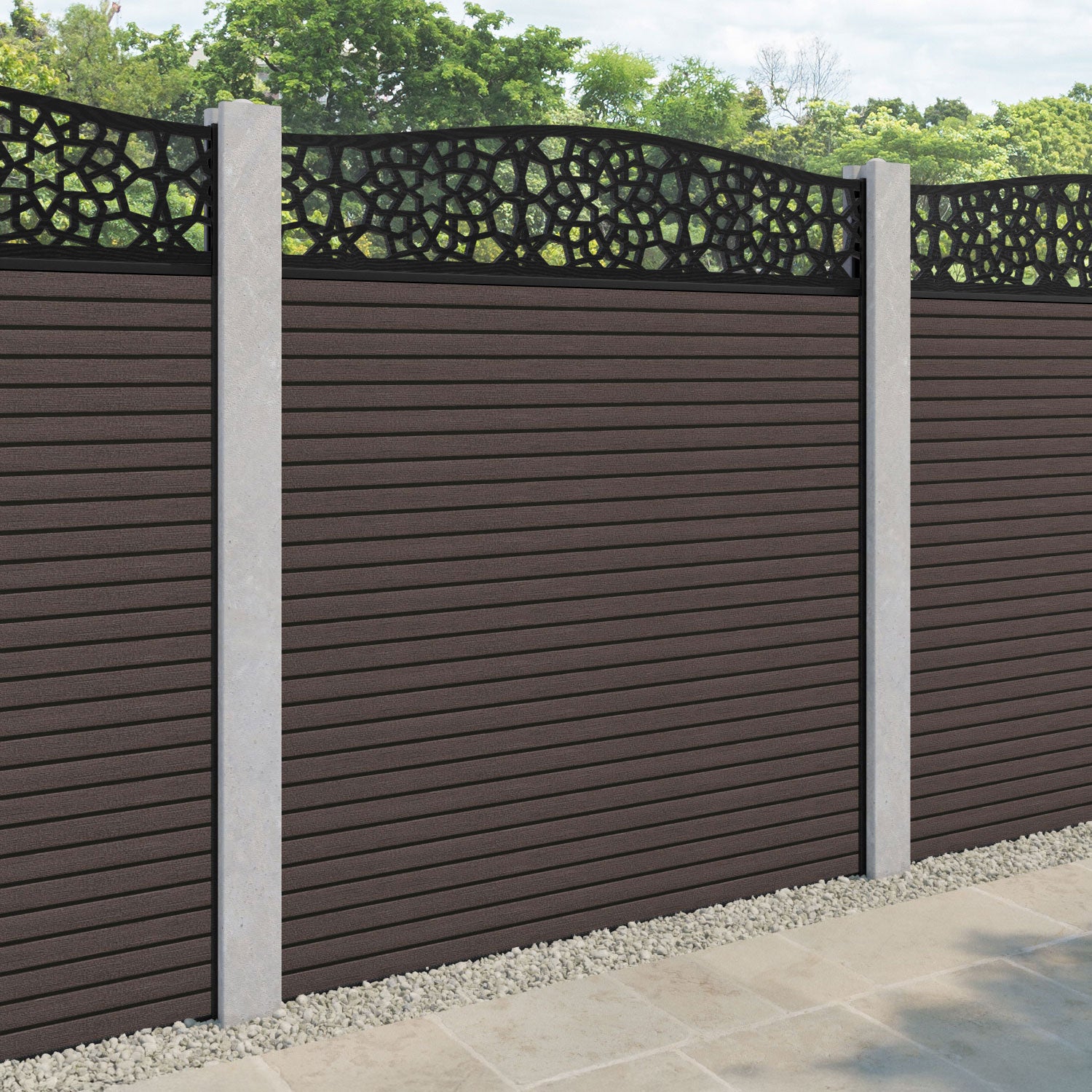 Hudson Nazira Curved Top Fence Panel - Mid Brown - for existing concrete posts