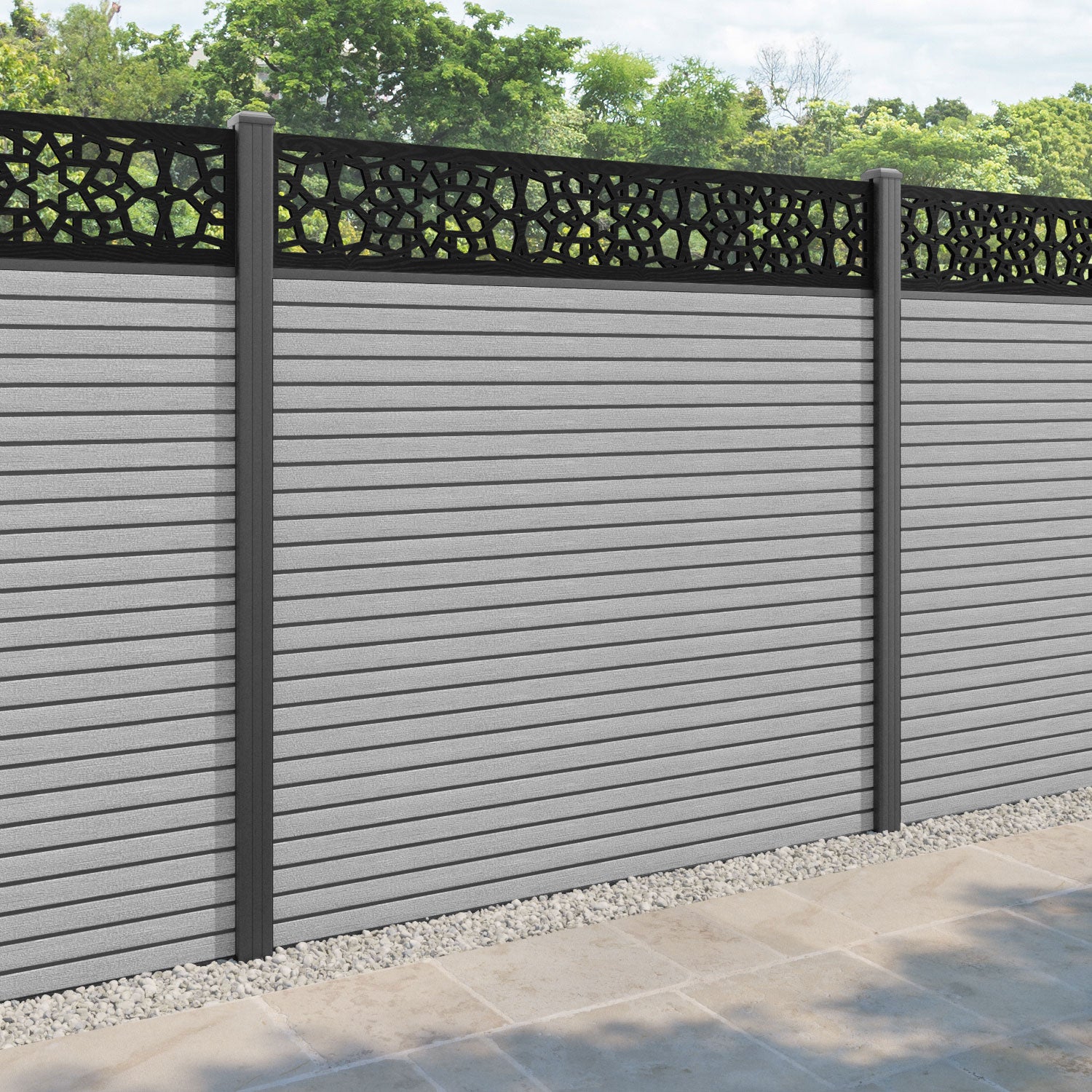Hudson Nazira Fence Panel - Light Grey - with our aluminium posts