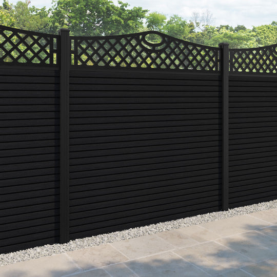 Hudson Oxford Curved Top Fence Panel - Black - with our aluminium posts