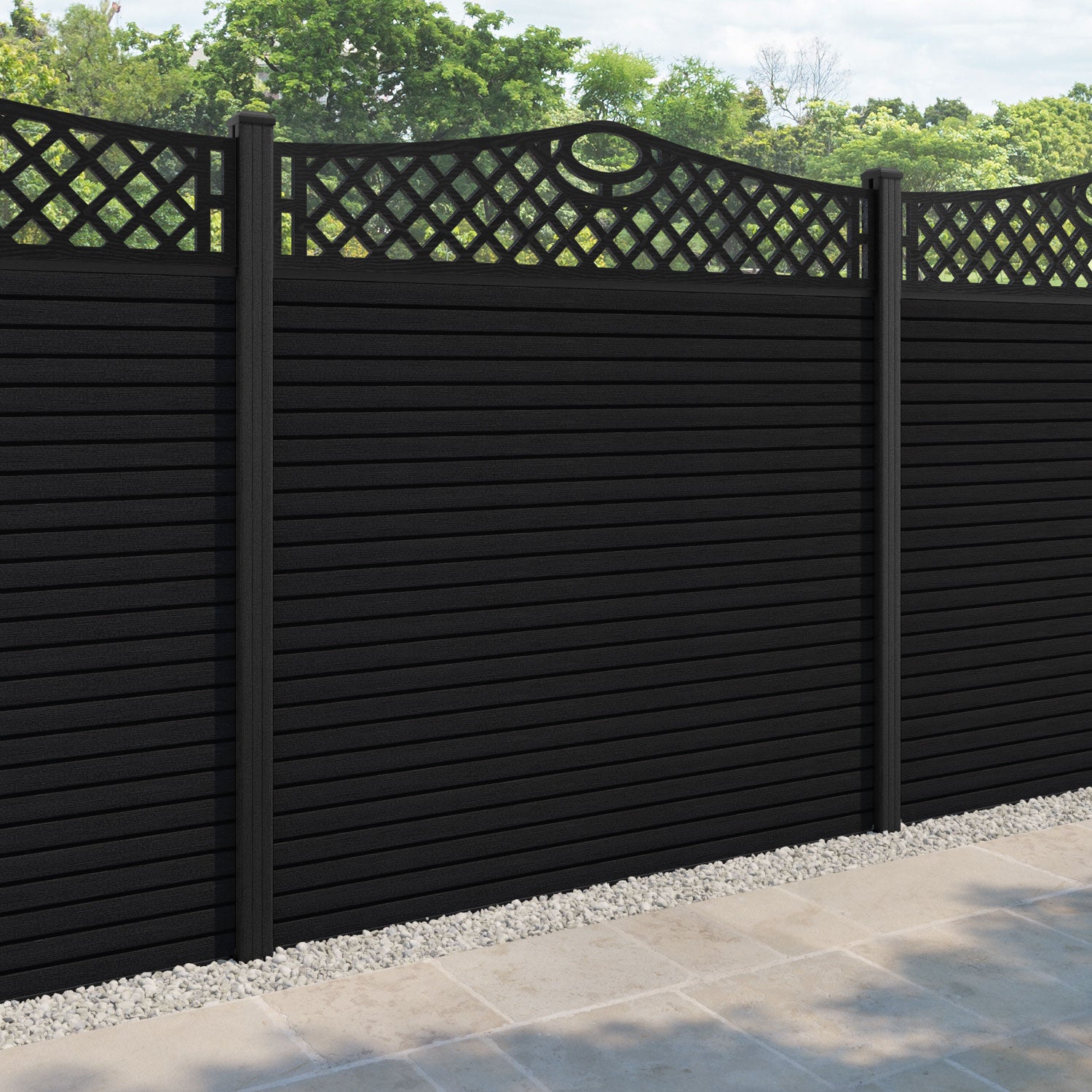 Hudson Oxford Curved Top Fence Panel - Black - with our composite posts