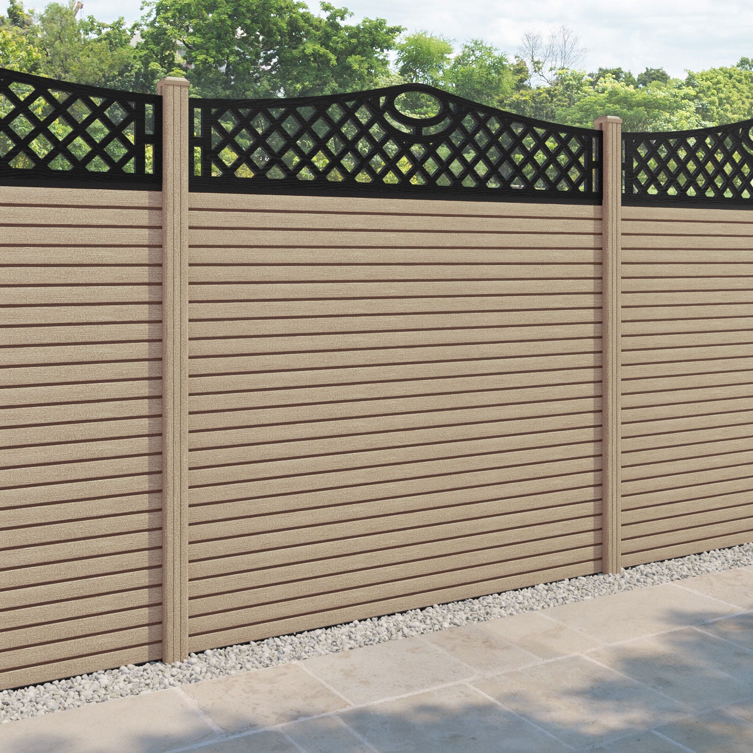 Hudson Oxford Curved Top Fence Panel - Light Oak - with our composite posts