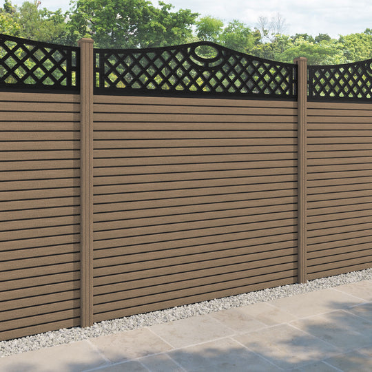 Hudson Oxford Curved Top Fence Panel - Teak - with our composite posts