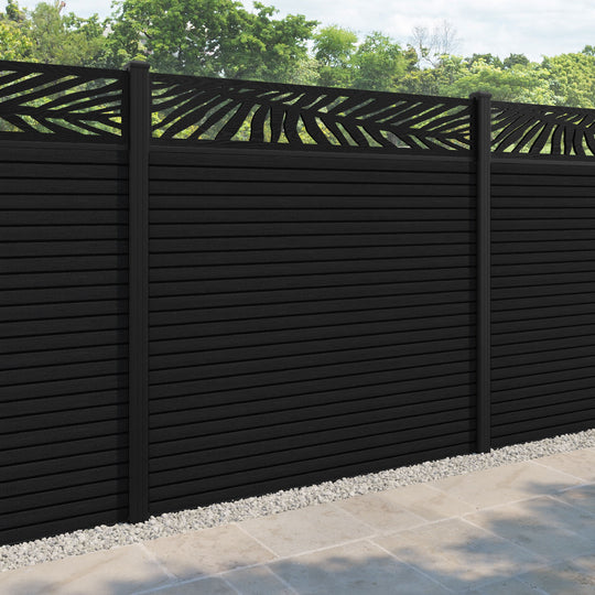 Hudson Palm Fence Panel - Black - with our aluminium posts