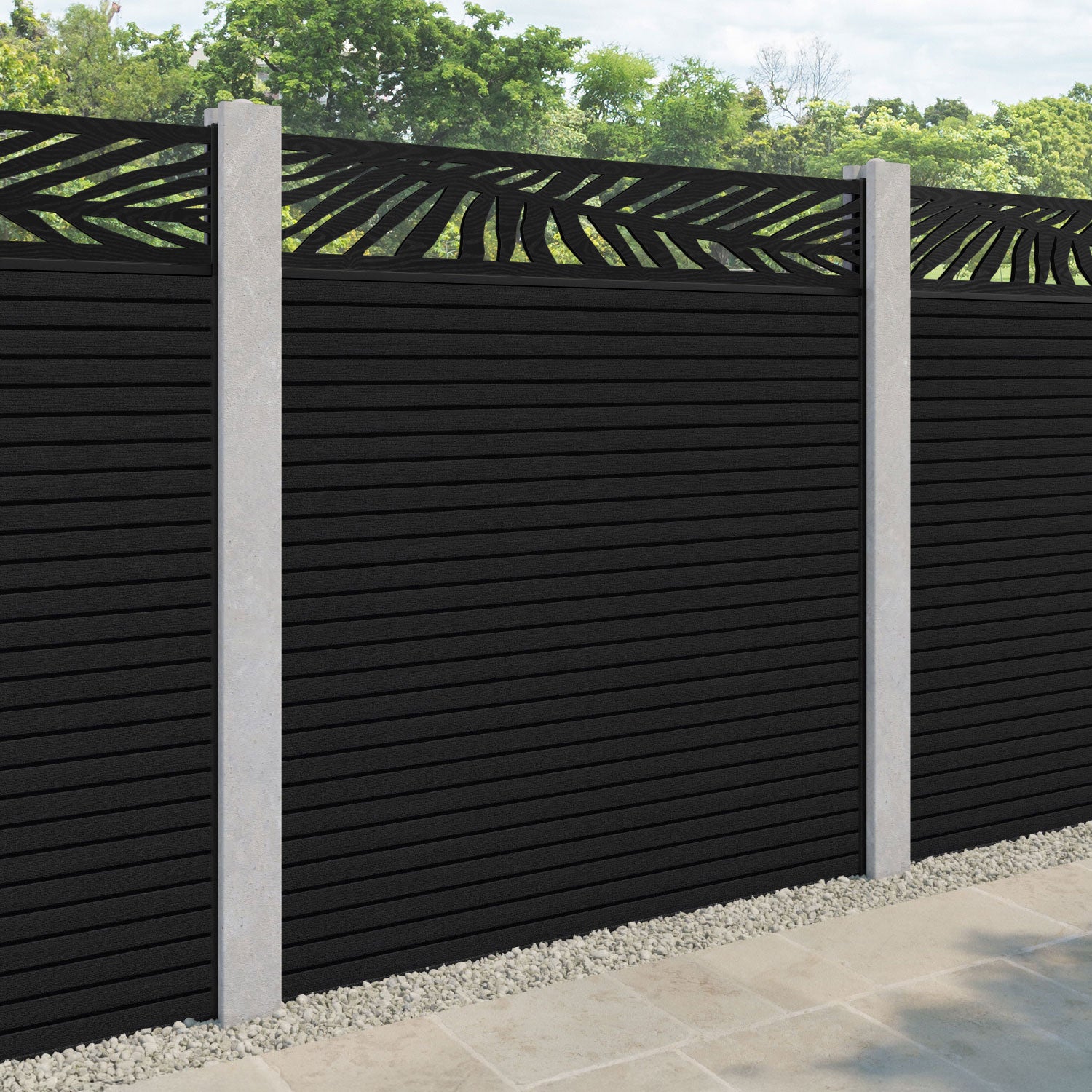 Hudson Palm Fence Panel - Black - for existing concrete posts