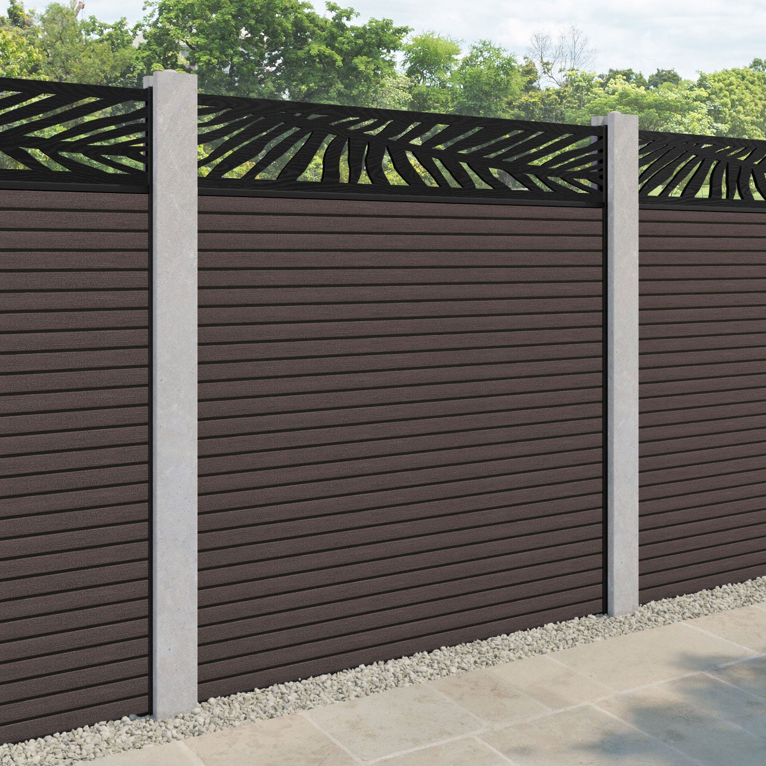 Hudson Palm Fence Panel - Mid Brown - for existing concrete posts