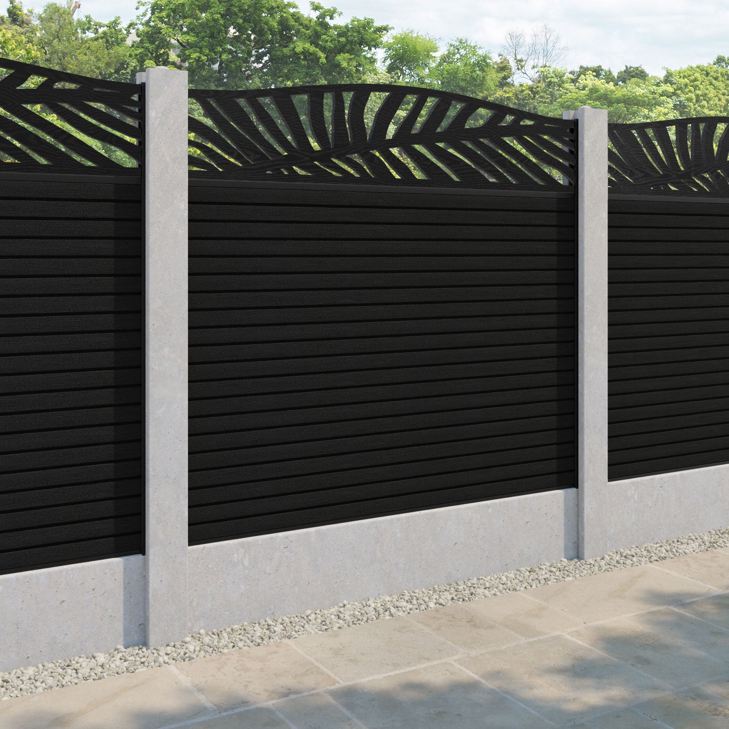 Hudson Palm Curved Top Fence Panel - Black - for existing concrete posts