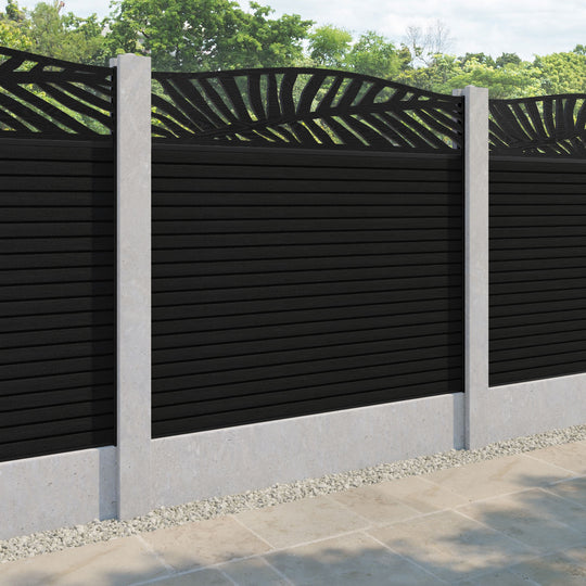 Hudson Palm Curved Top Fence Panel - Black - for existing concrete posts