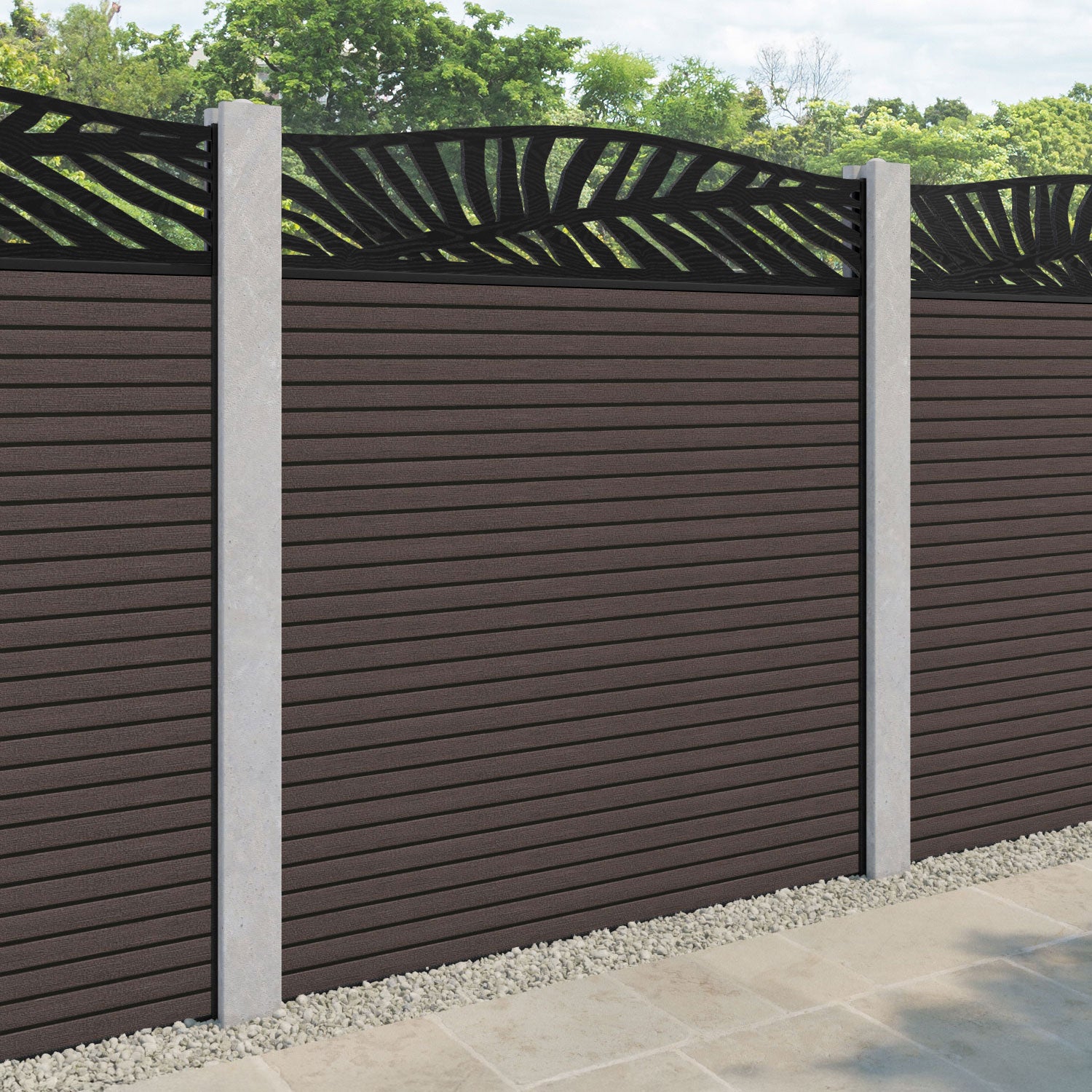 Hudson Palm Curved Top Fence Panel - Mid Brown - for existing concrete posts