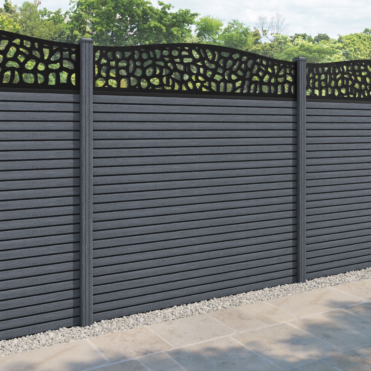 Hudson Pebble Curved Top Fence Panel - Anthracite - with our composite posts