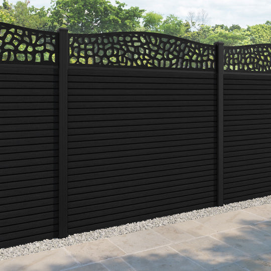 Hudson Pebble Curved Top Fence Panel - Black - with our aluminium posts