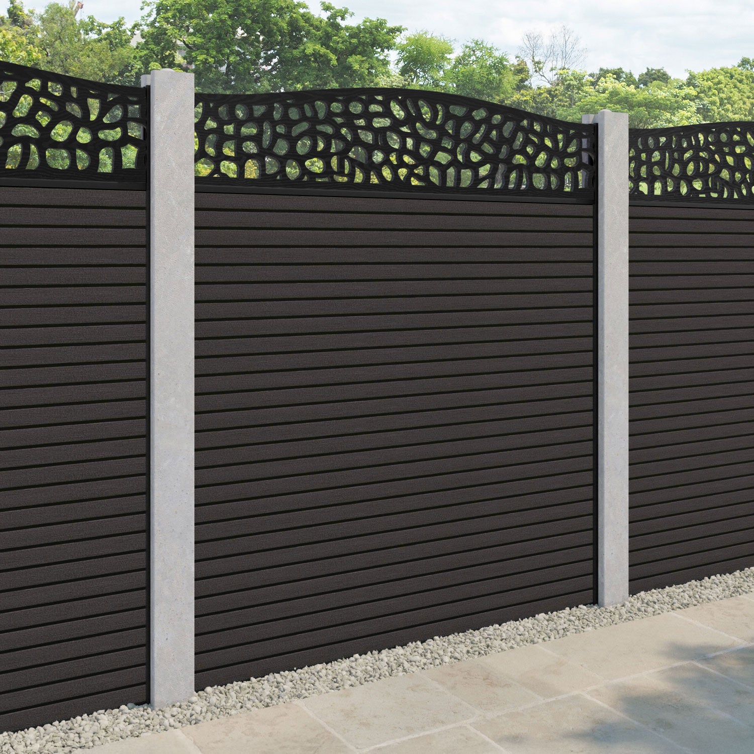 Hudson Pebble Curved Top Fence Panel - Dark Oak - for existing concrete posts