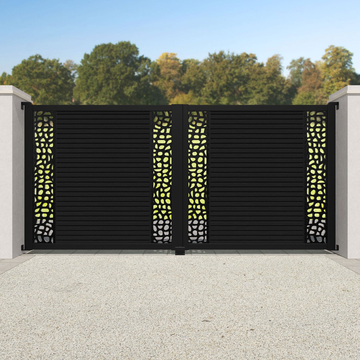 Hudson Pebble Straight Top Driveway Gate - Black - Middle & End Screen