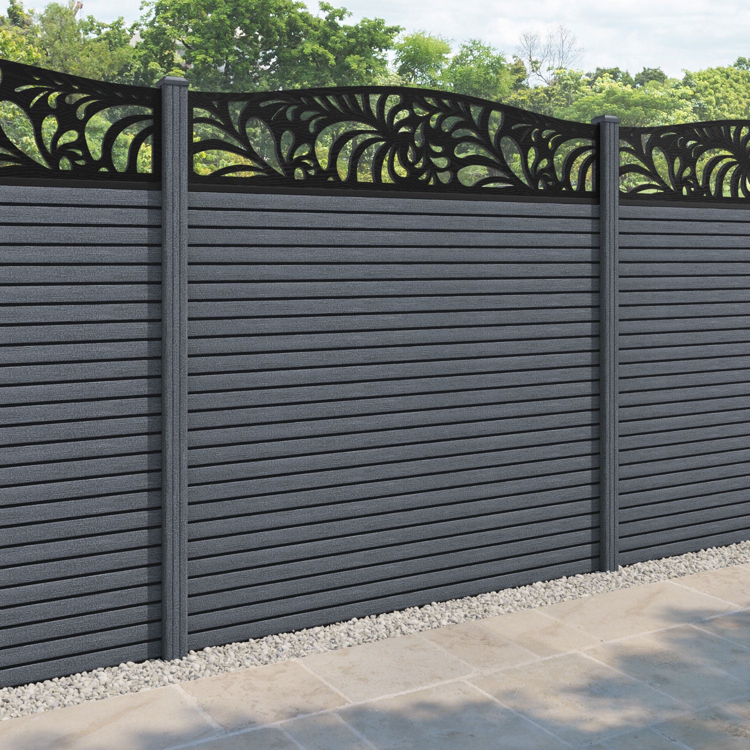 Hudson Petal Curved Top Fence Panel - Anthracite - with our composite posts