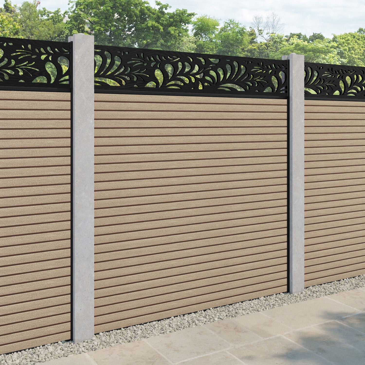 Hudson Petal Fence Panel - Light Oak - for existing concrete posts