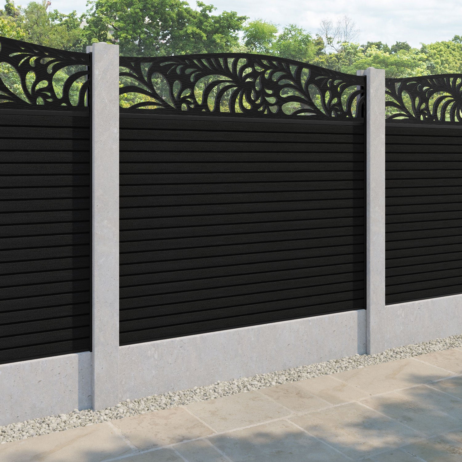 Hudson Petal Curved Top Fence Panel - Black - for existing concrete posts
