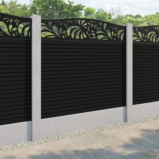 Hudson Petal Curved Top Fence Panel - Black - for existing concrete posts