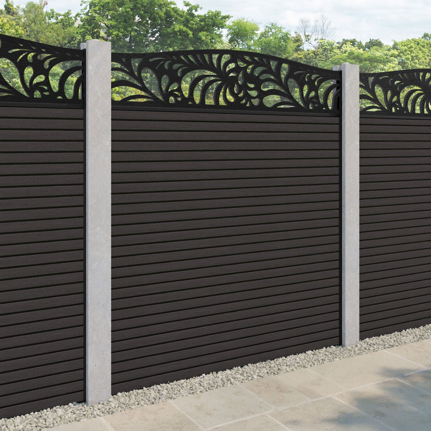 Hudson Petal Curved Top Fence Panel - Dark Oak - for existing concrete posts