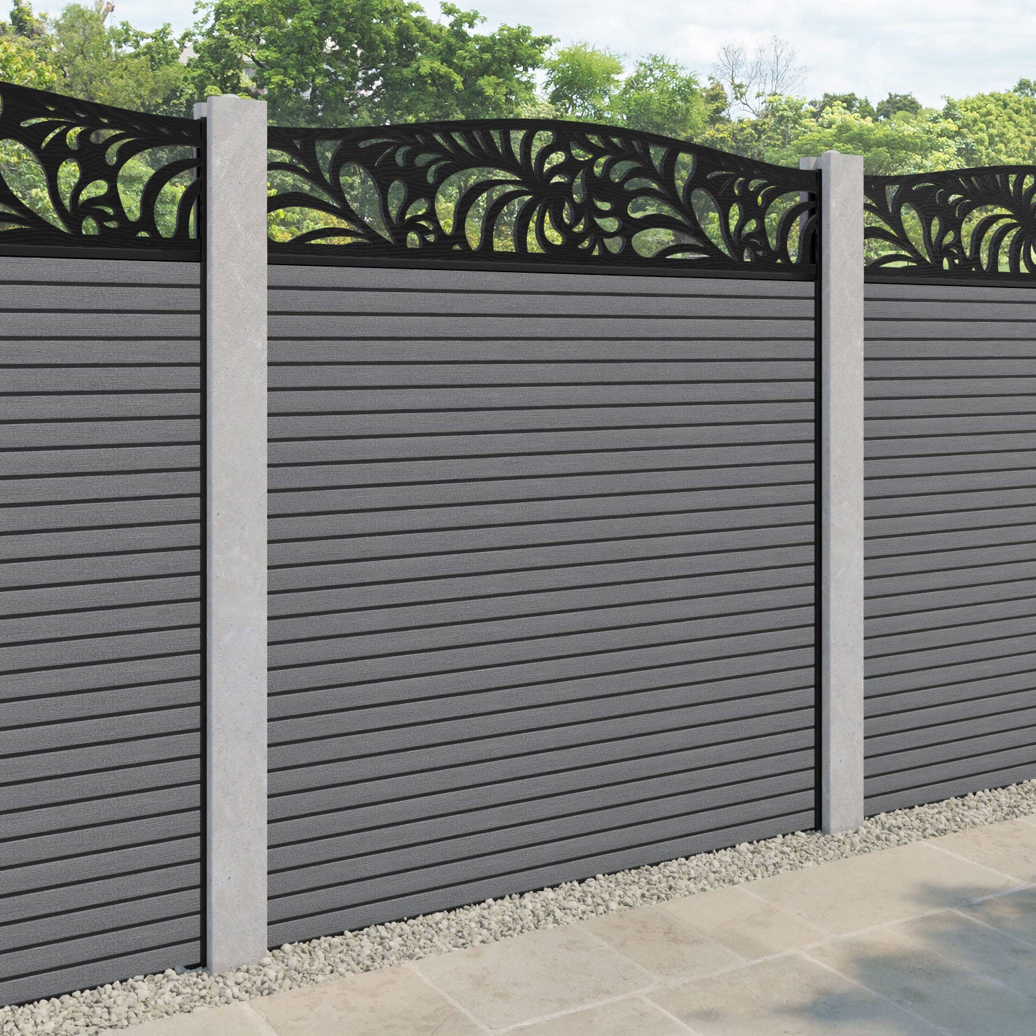 Hudson Petal Curved Top Fence Panel - Mid Grey - for existing concrete posts