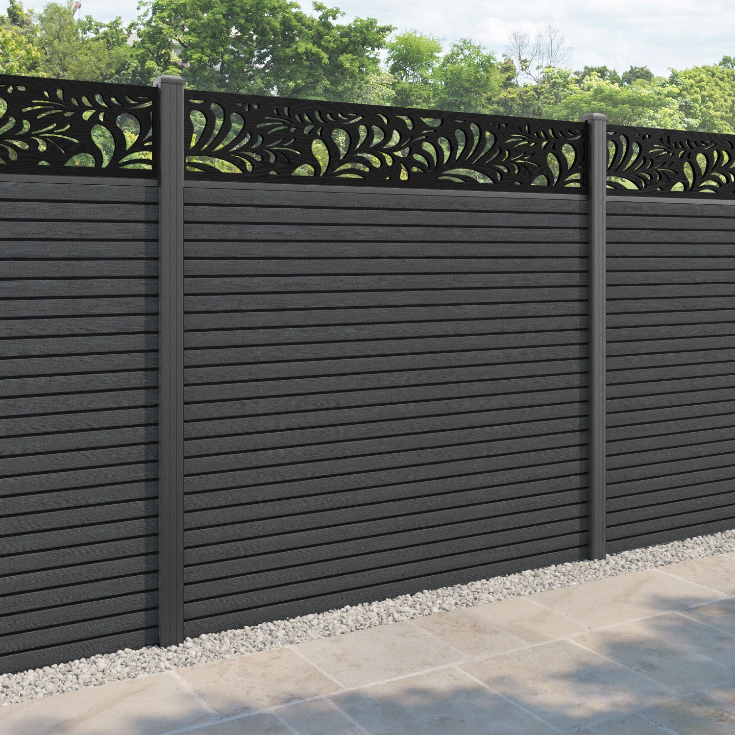 Hudson Petal Fence Panel - Dark Grey - with our aluminium posts