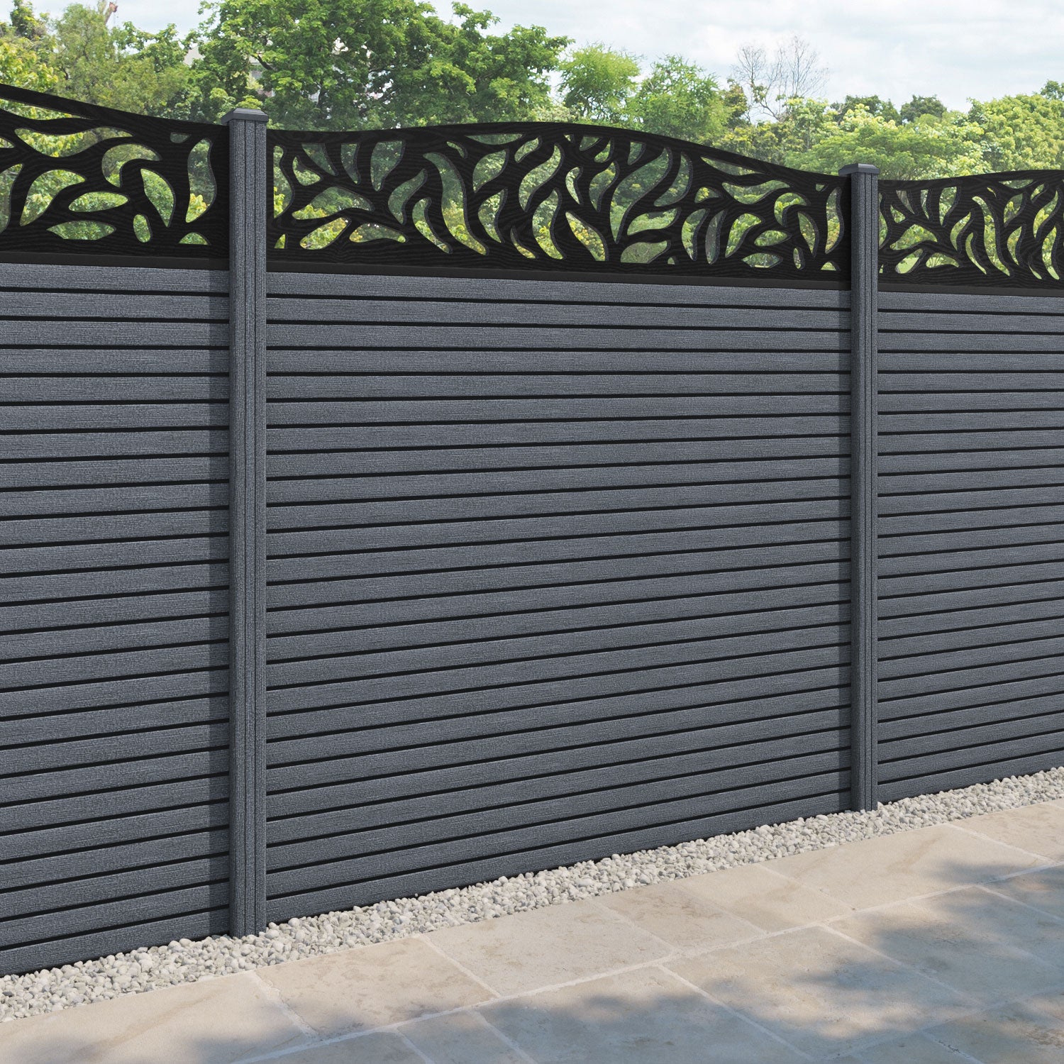 Hudson Plume Curved Top Fence Panel - Anthracite - with our composite posts