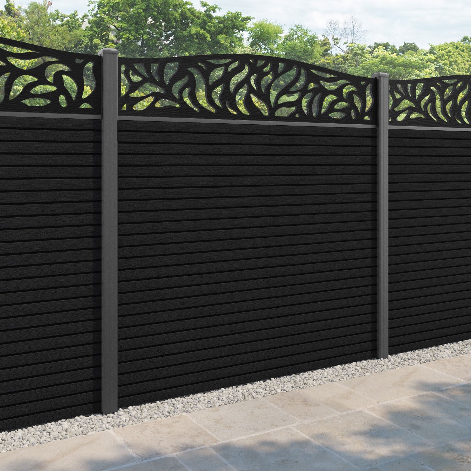 Hudson Plume Curved Top Fence Panel - Black - with our aluminium posts