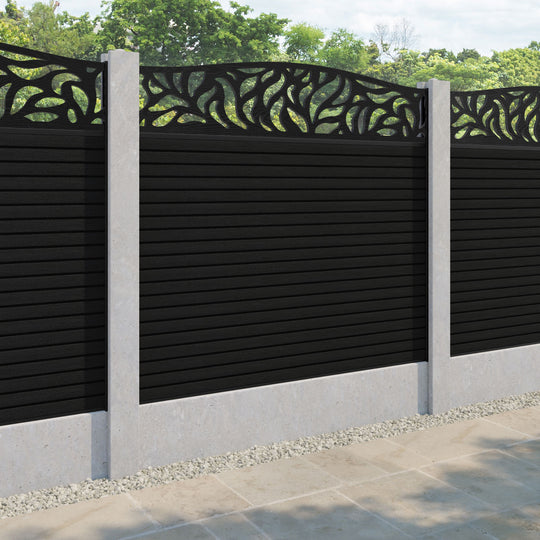 Hudson Plume Curved Top Fence Panel - Black - for existing concrete posts
