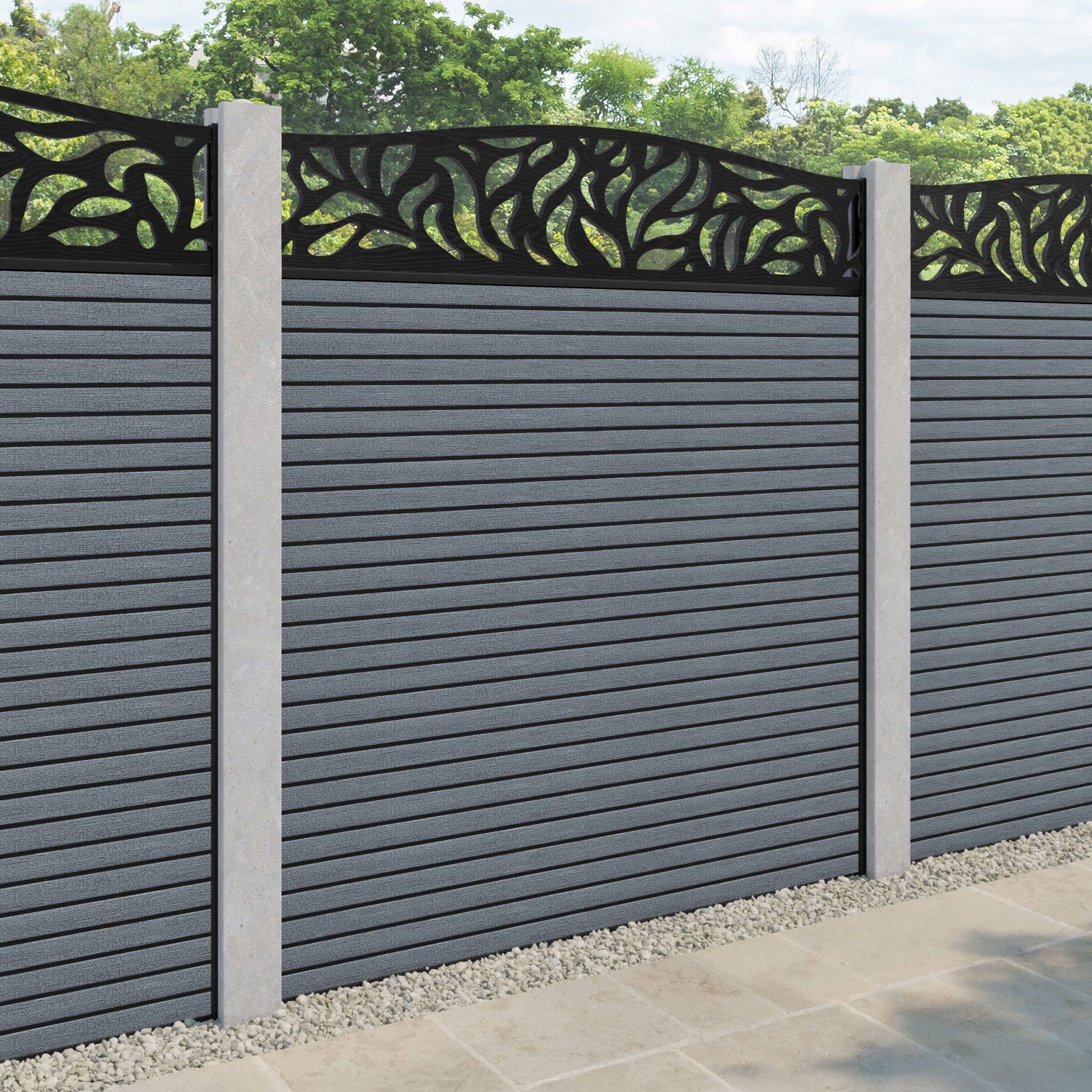 Hudson Plume Curved Top Fence Panel - Anthracite - for existing concrete posts