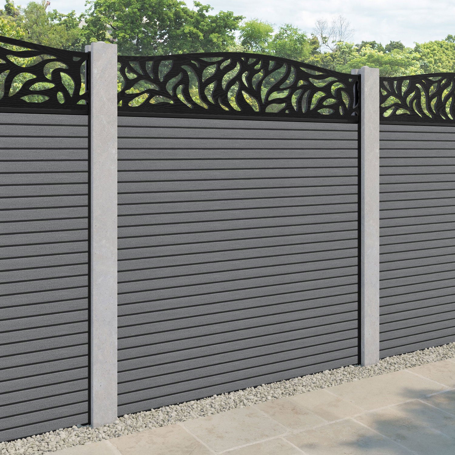 Hudson Plume Curved Top Fence Panel - Mid Grey - for existing concrete posts