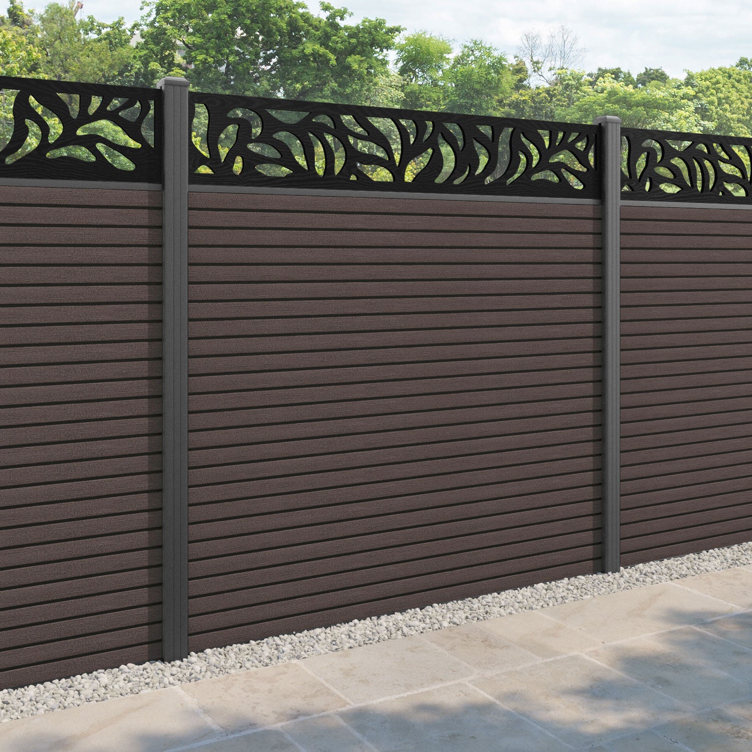 Hudson Plume Fence Panel - Mid Brown - with our aluminium posts
