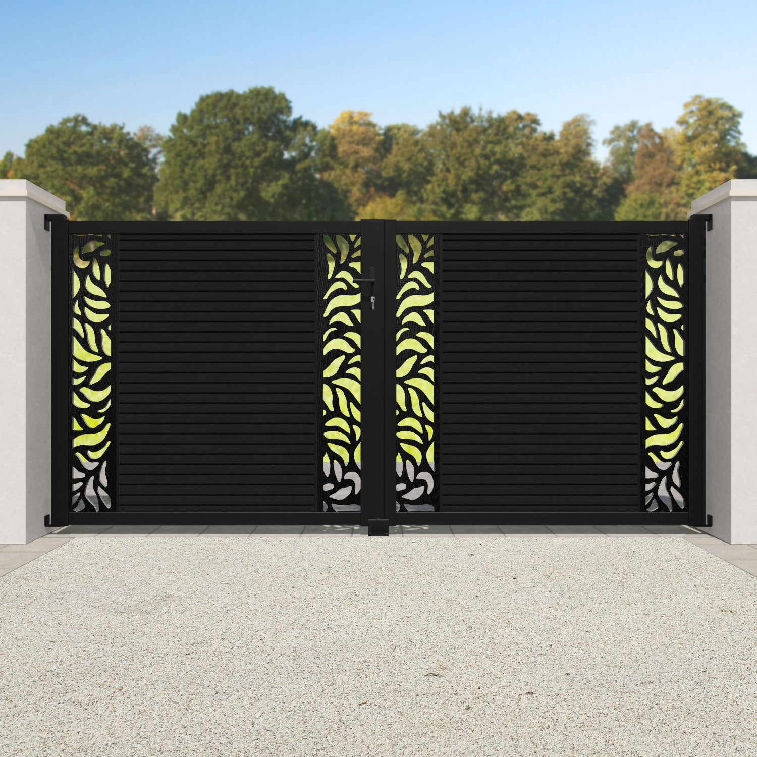Hudson Plume Straight Top Driveway Gate - Black - Middle & End Screen