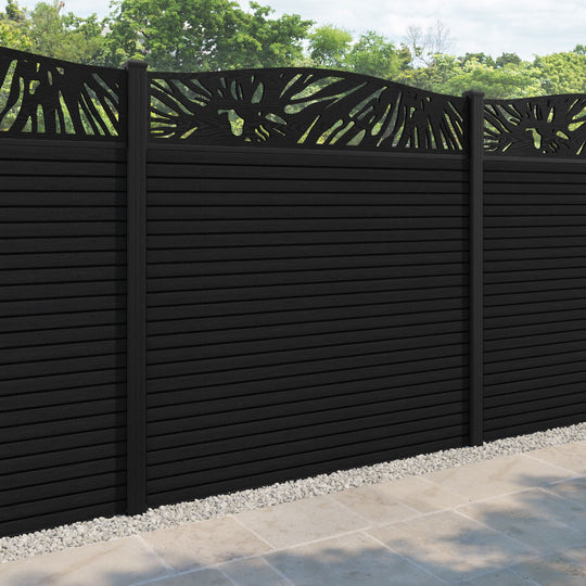 Hudson Poppy Curved Top Fence Panel - Black - with our aluminium posts
