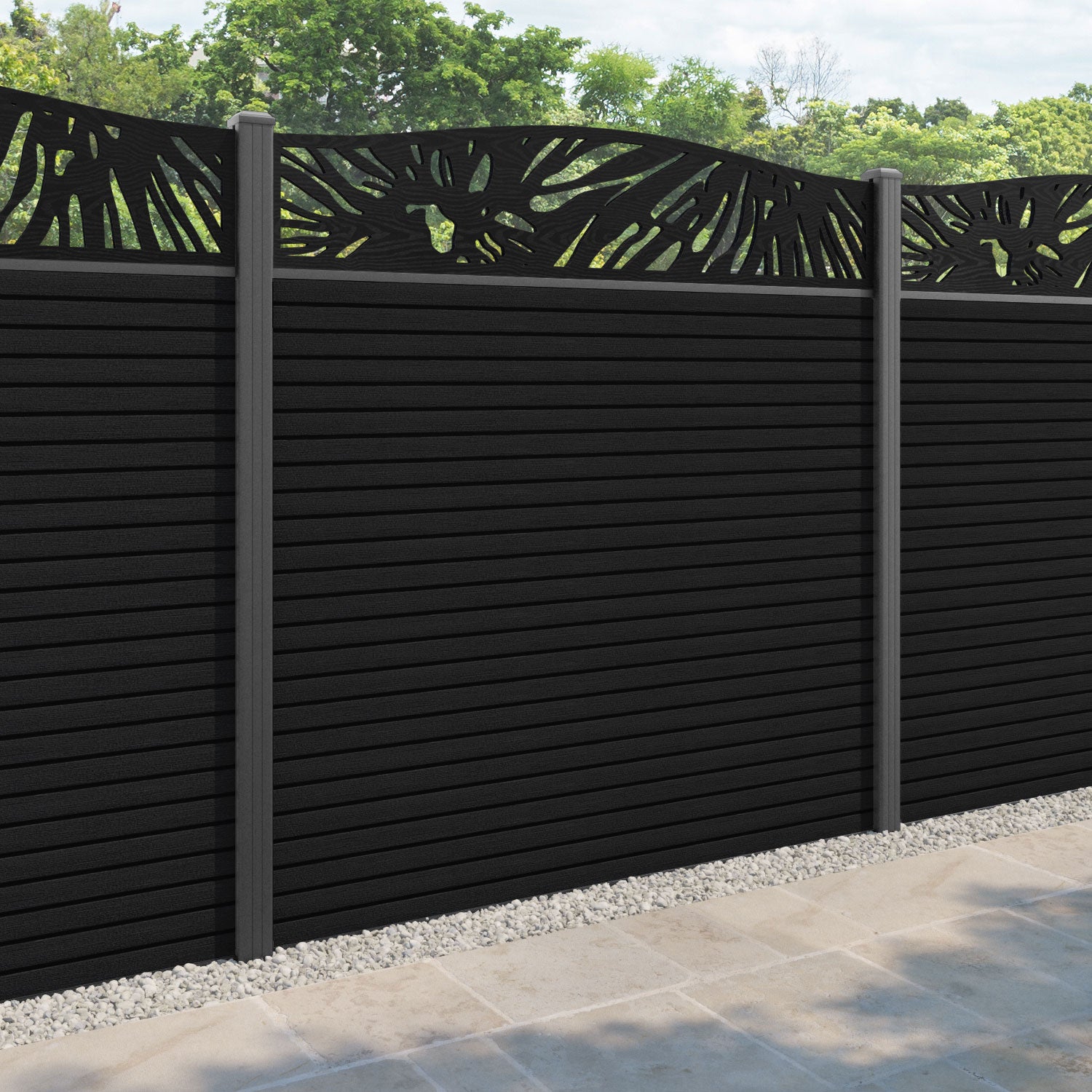 Hudson Poppy Curved Top Fence Panel - Black - with our aluminium posts