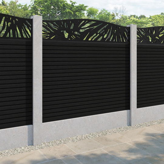 Hudson Poppy Curved Top Fence Panel - Black - for existing concrete posts