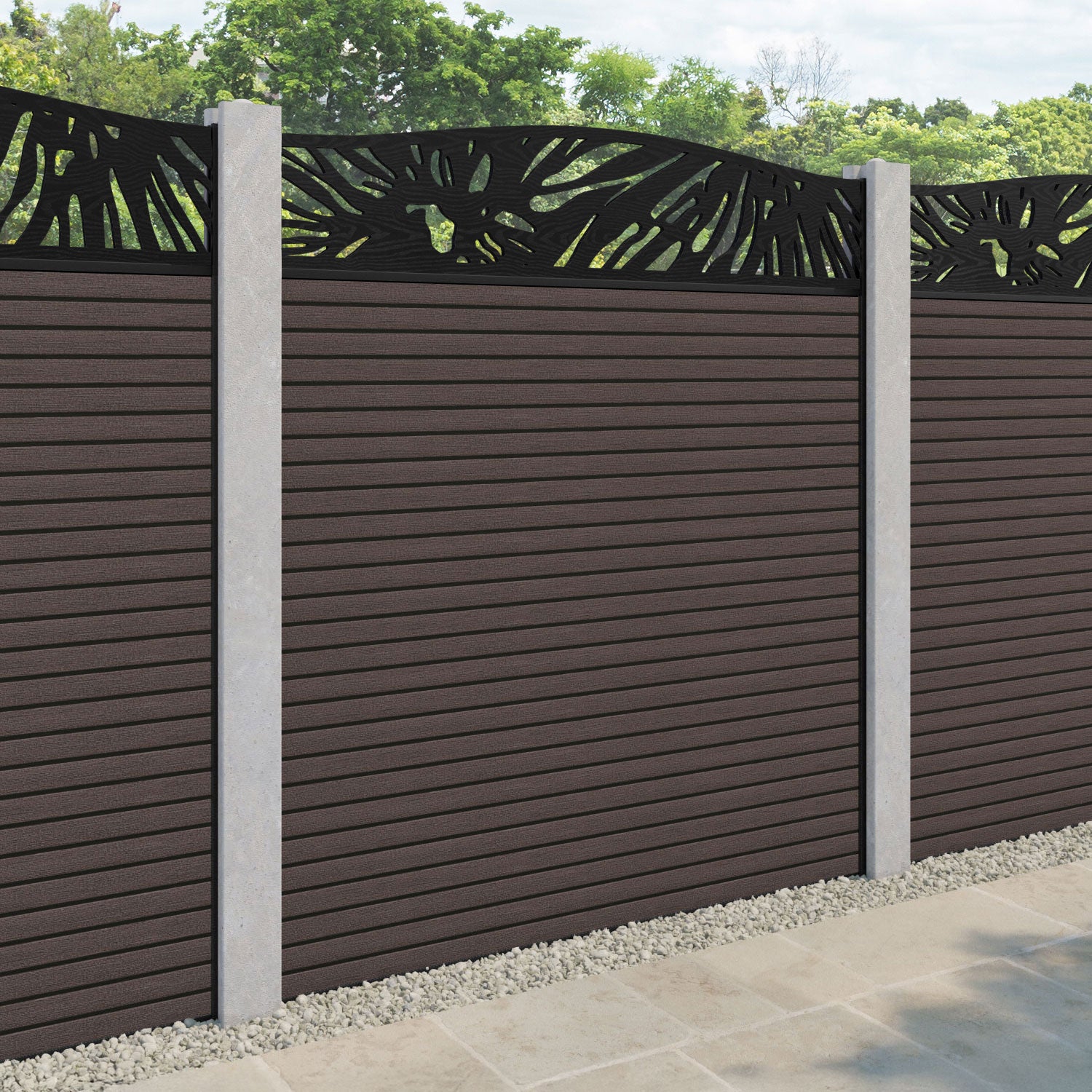 Hudson Poppy Curved Top Fence Panel - Mid Brown - for existing concrete posts