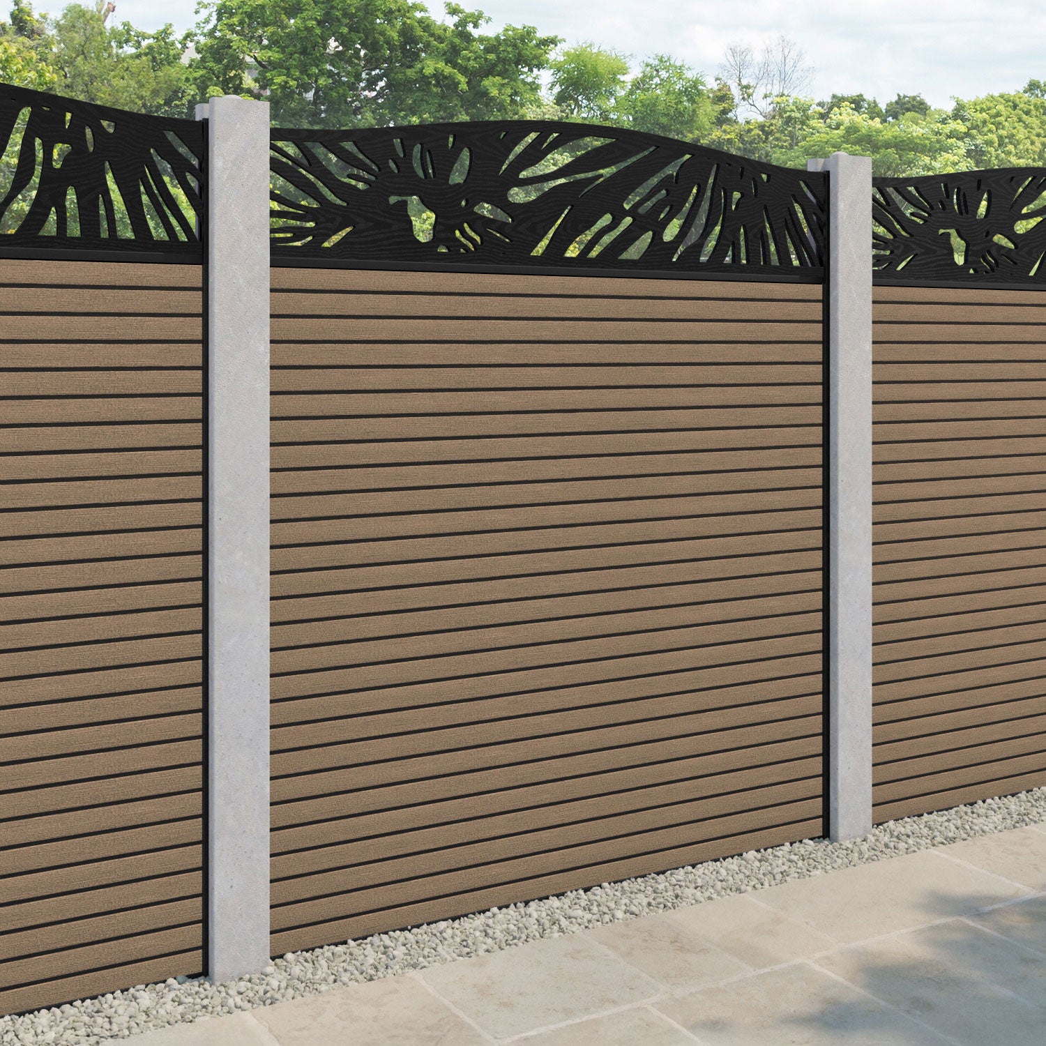 Hudson Poppy Curved Top Fence Panel - Teak - for existing concrete posts