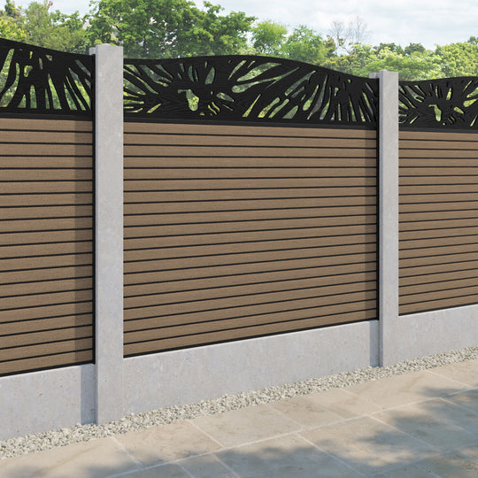 Hudson Poppy Curved Top Fence Panel - Teak - for existing concrete posts