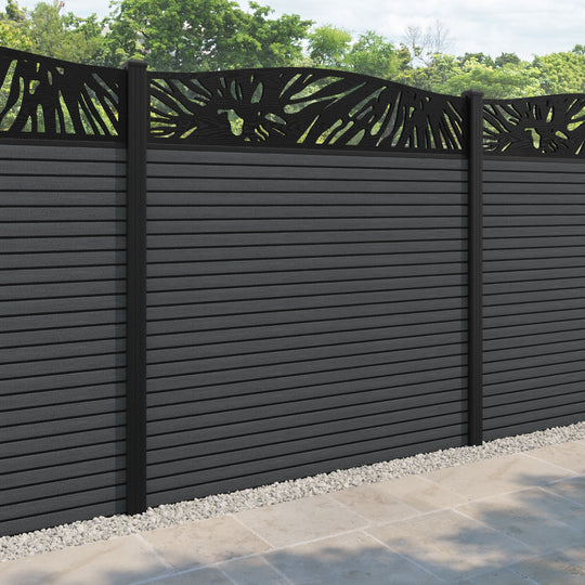 Hudson Poppy Curved Top Fence Panel - Dark Grey - with our aluminium posts