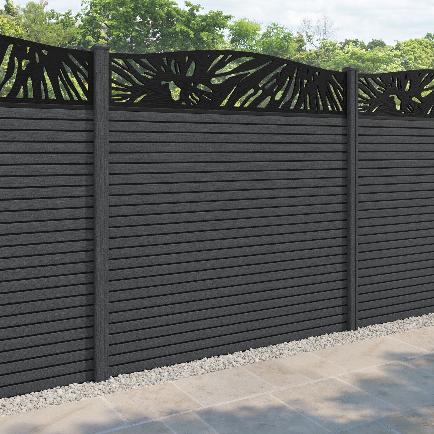 Hudson Poppy Curved Top Fence Panel - Dark Grey - with our composite posts