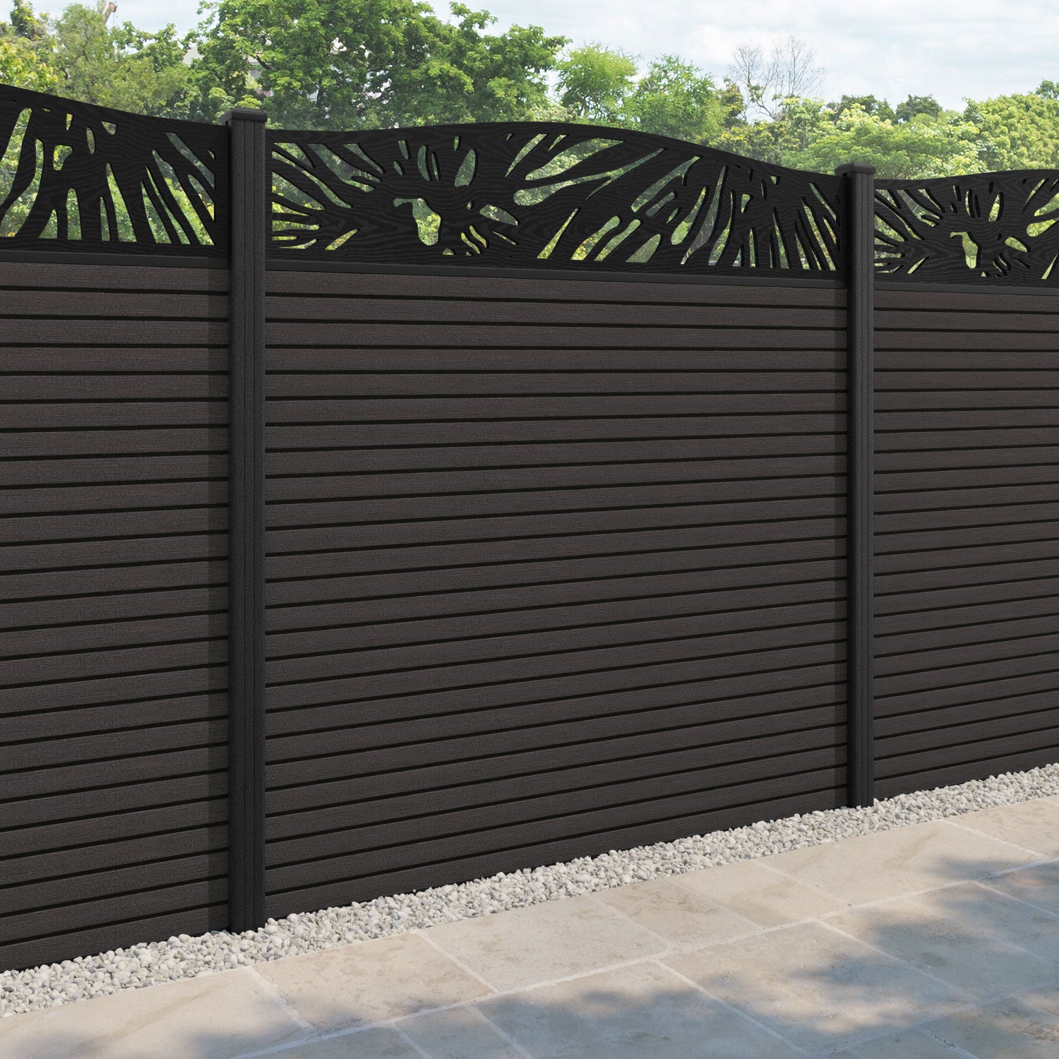 Hudson Poppy Curved Top Fence Panel - Dark Oak - with our composite posts