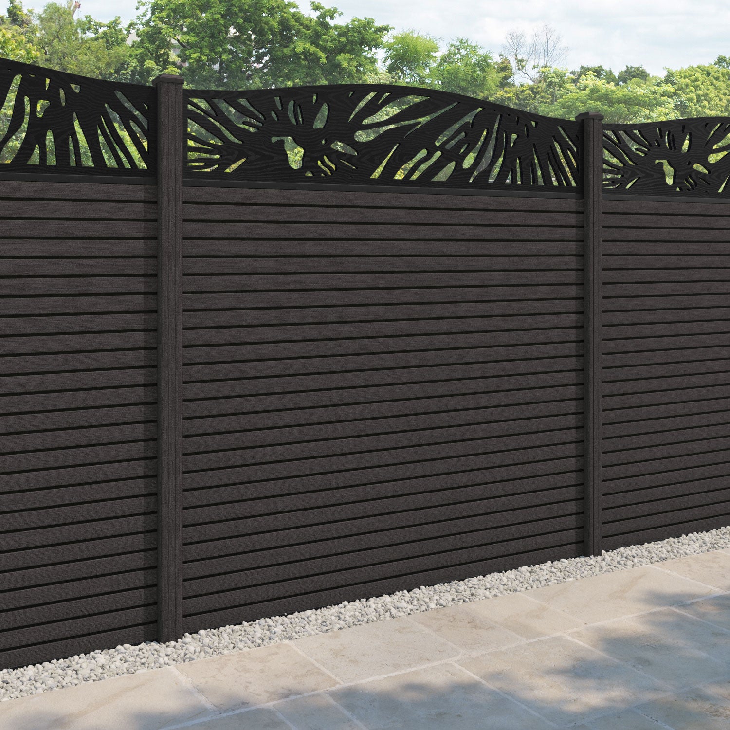 Hudson Poppy Curved Top Fence Panel - Dark Oak - with our composite posts