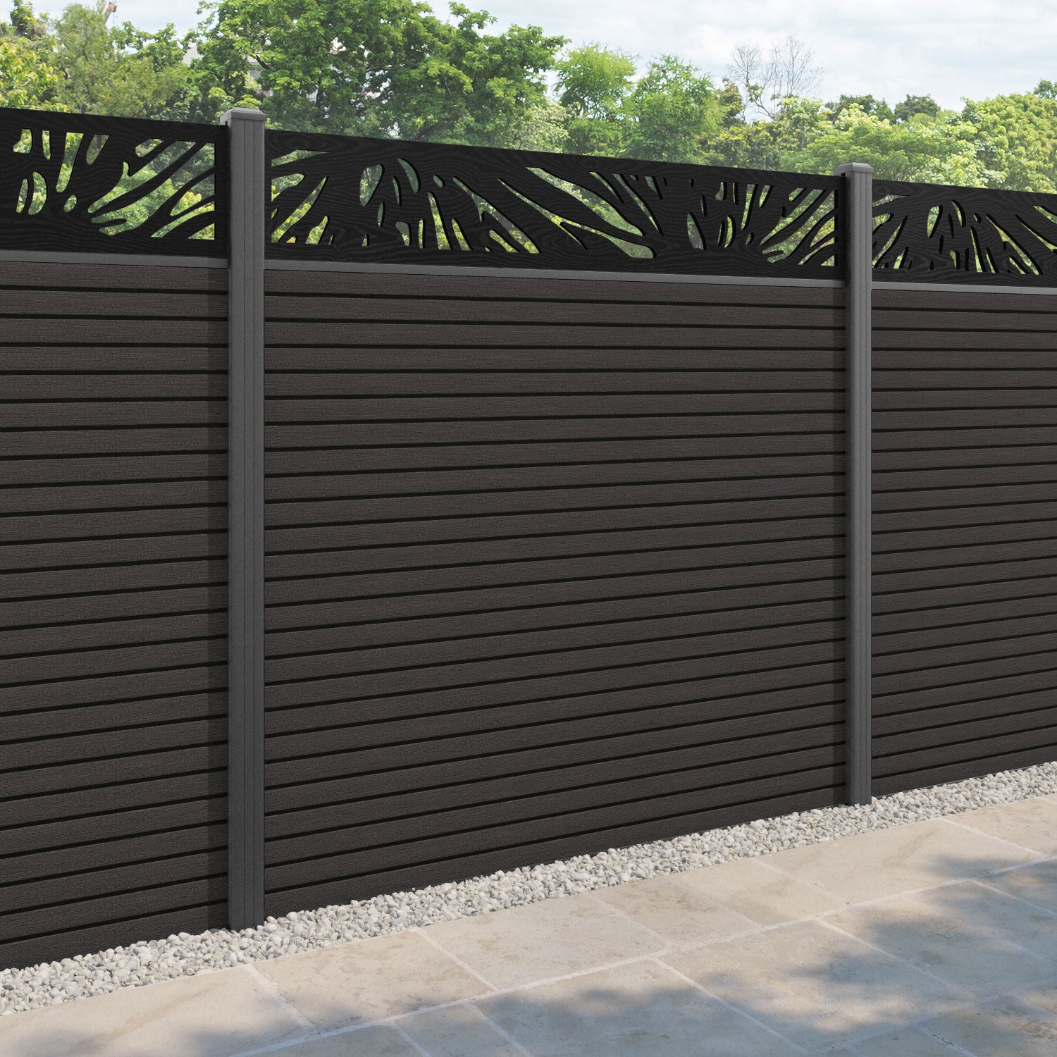 Hudson Poppy Fence Panel - Dark Oak - with our aluminium posts