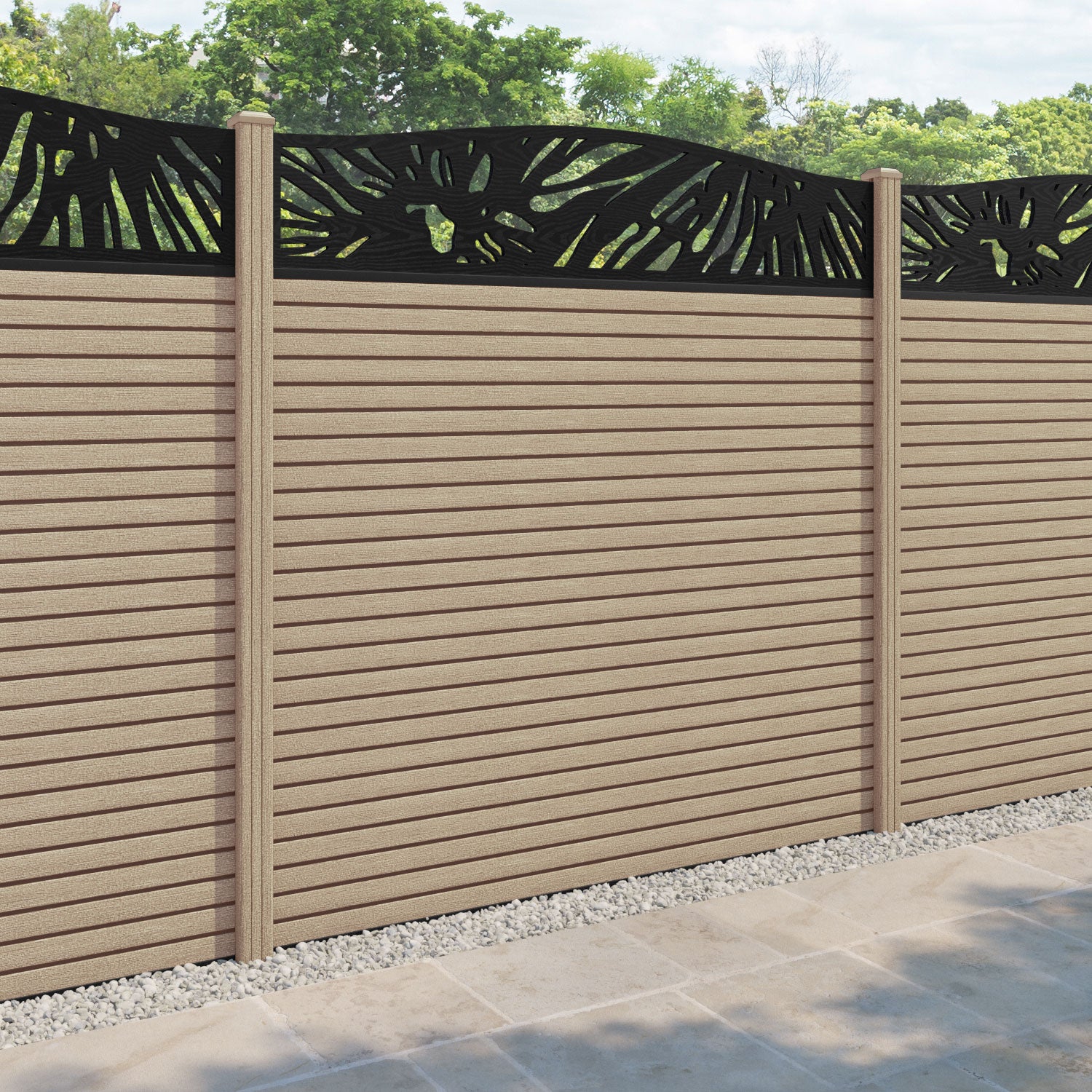 Hudson Poppy Curved Top Fence Panel - Light Oak - with our composite posts