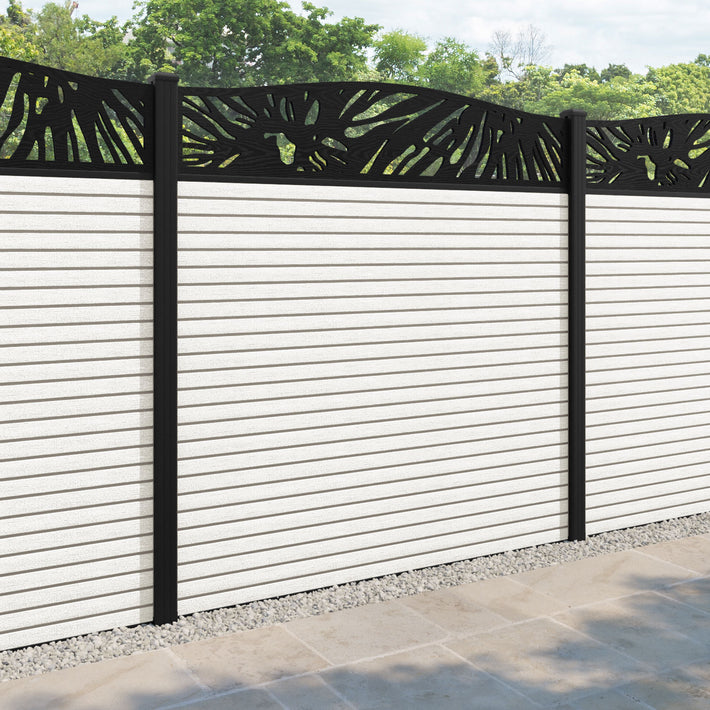 Hudson Poppy Curved Top Fence Panel - Light Stone - with our aluminium posts