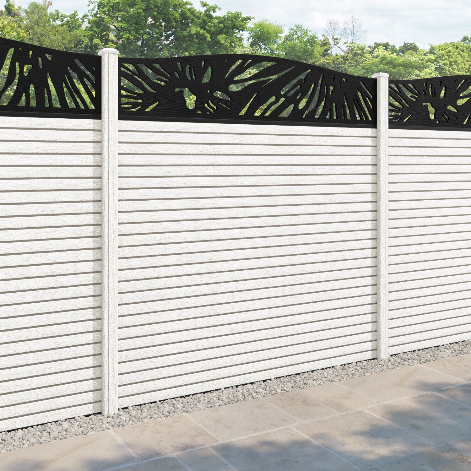 Hudson Poppy Curved Top Fence Panel - Light Stone - with our composite posts