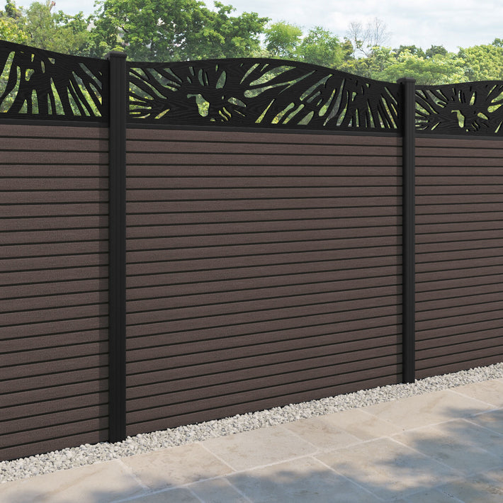 Hudson Poppy Curved Top Fence Panel - Mid Brown - with our aluminium posts