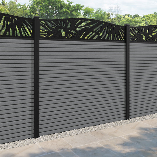 Hudson Poppy Curved Top Fence Panel - Mid Grey - with our aluminium posts