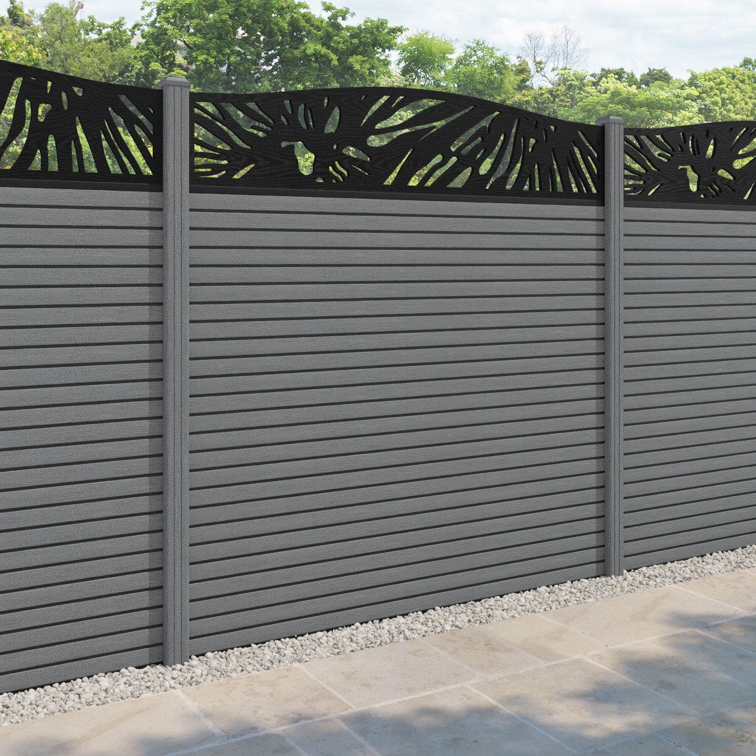 Hudson Poppy Curved Top Fence Panel - Mid Grey - with our composite posts
