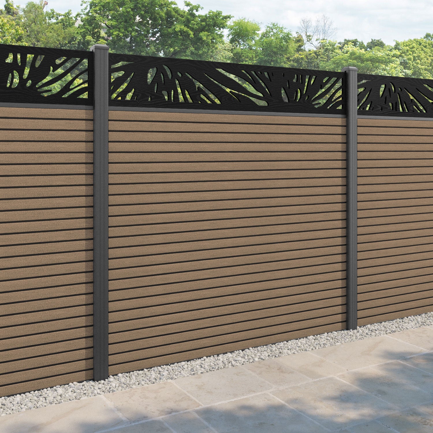 Hudson Poppy Fence Panel - Teak - with our aluminium posts