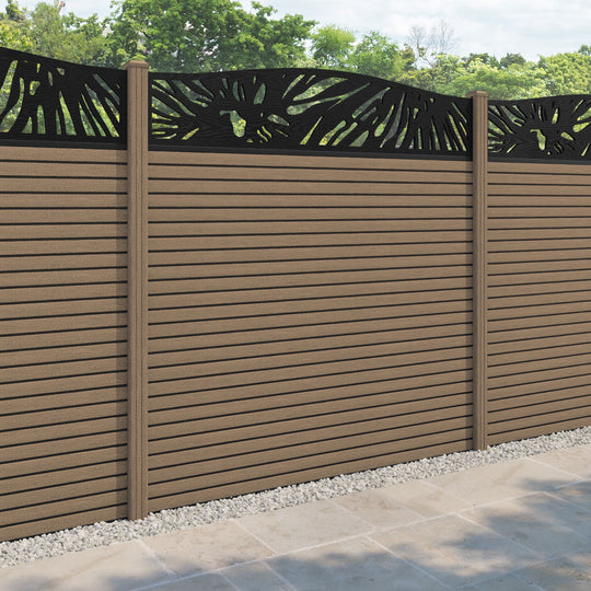 Hudson Poppy Curved Top Fence Panel - Teak - with our composite posts