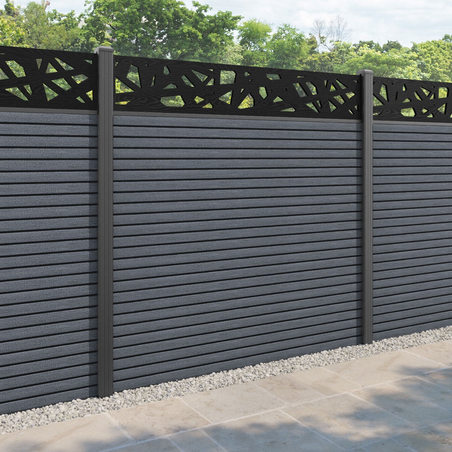 Hudson Prism Fence Panel - Anthracite - with our aluminium posts